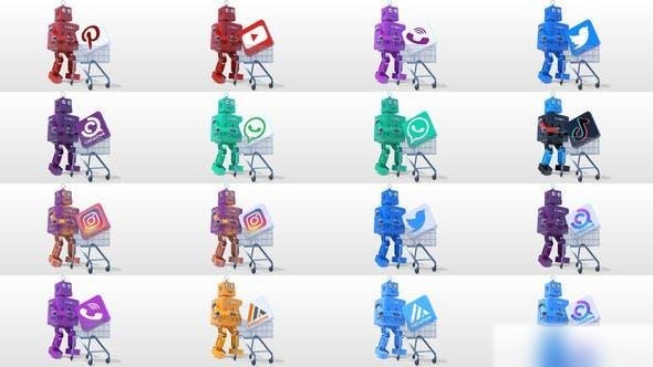 Videohive Retro Cartoon Robot Shopping Logo Reveal Bundle Logo Stings template preview