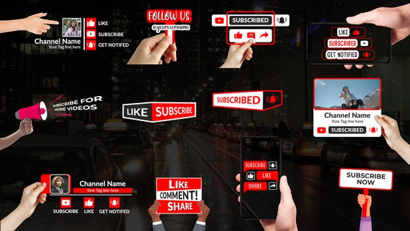 Videohive Hand Holding Subscribe Titles Elements template preview