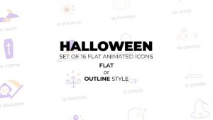 Videohive Halloween - Set of 16 Animated Icons Flat or Outline style Elements template preview