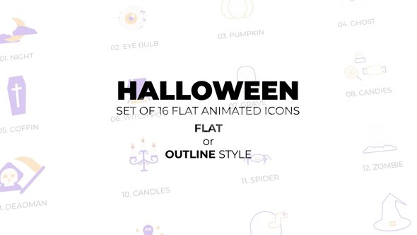 Videohive Halloween - Set of 16 Animated Icons Flat or Outline style Elements template preview