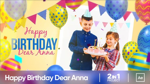 Happy Birthday Dear Anna Video Displays template preview