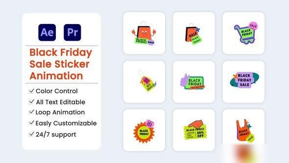 Videohive Black Friday Sale Stickers Titles template preview