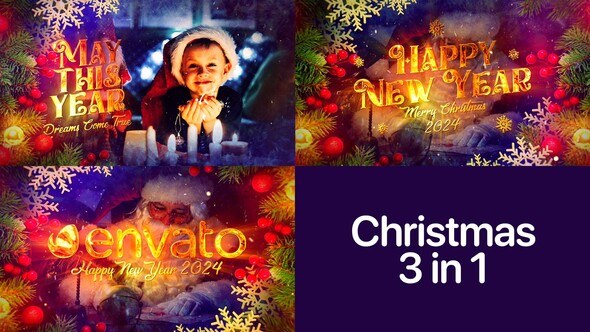 Videohive Christmas 3 in 1 | Happy New Year | Titles and Logo Opener Video Displays template preview