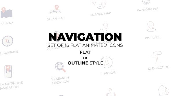 Videohive Navigation - Set of 16 Animated Icons Flat or Outline style Elements template preview