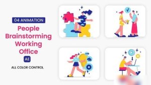 Videohive People Brainstorming Working Office illustration scene Elements template preview