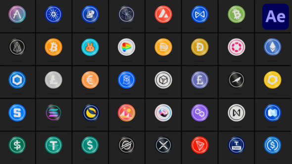 Videohive 40 Cryptocurrencies for After Effects Elements template preview