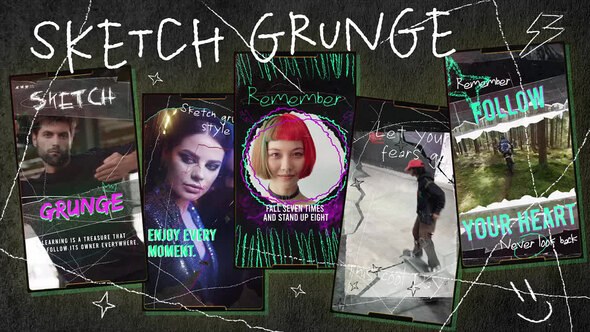 Videohive Sketch Grunge Stories Elements template preview