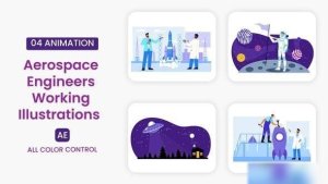 Videohive Aerospace Engineers Working Illustrations Scene Elements template preview