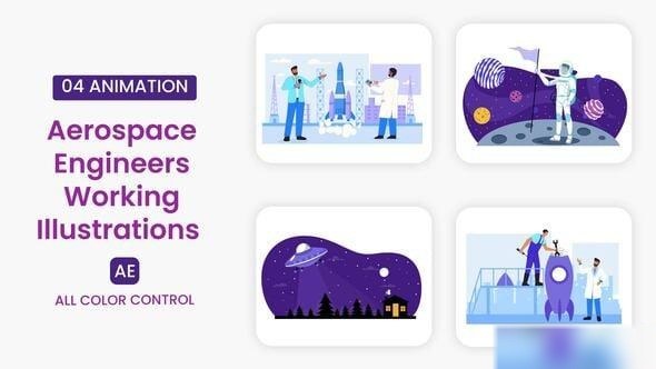 Videohive Aerospace Engineers Working Illustrations Scene Elements template preview