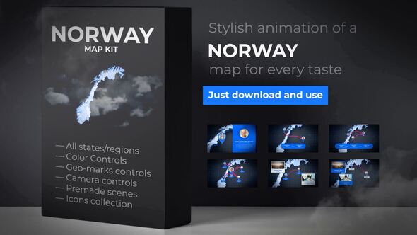 Videohive Norway Map - Kingdom of Norway Map Kit Video Displays template preview