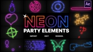 Neon Party Elements | After Effects Video Displays template preview