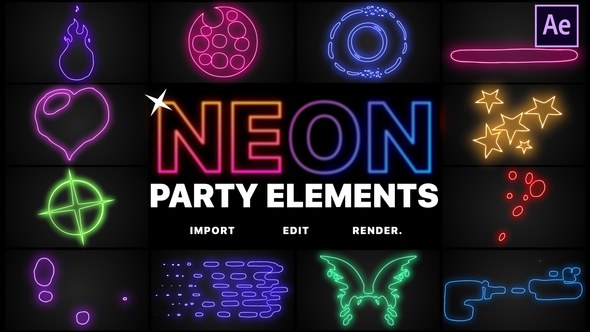 Neon Party Elements | After Effects Video Displays template preview
