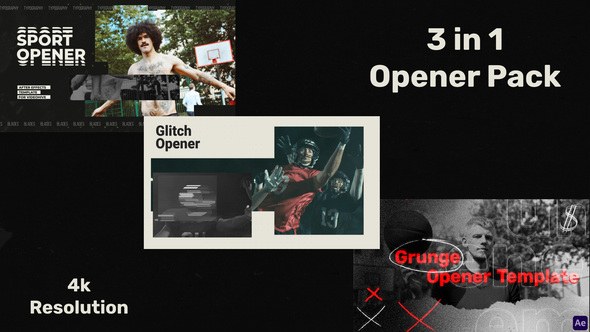 Videohive Sport Glitch Grunge Opener Pack (3 Versions) Openers template preview
