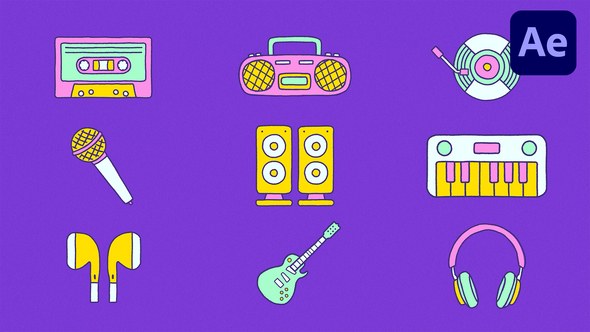 Videohive Hand Drawn Music Elements | AE Elements template preview