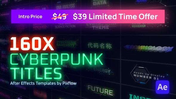 Videohive Cyberpunk Titles Lowerthirds and Backgrounds Titles template preview