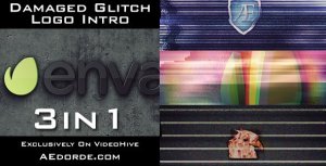 Videohive Damaged Glitch Logo Intro - 3in1 Pack Logo Stings template preview