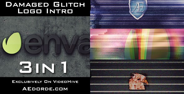Videohive Damaged Glitch Logo Intro - 3in1 Pack Logo Stings template preview