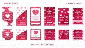 Videohive Happy Valentines Day 6 Stories + Posts Titles template preview