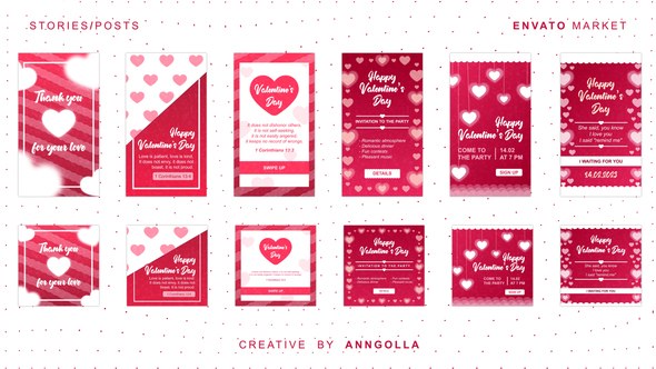 Videohive Happy Valentines Day 6 Stories + Posts Titles template preview