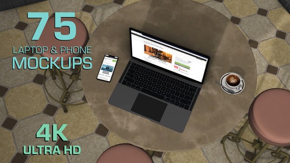 Videohive Biggest laptop and smartphone mockups pack (Coffee corner version) Product Promo template preview