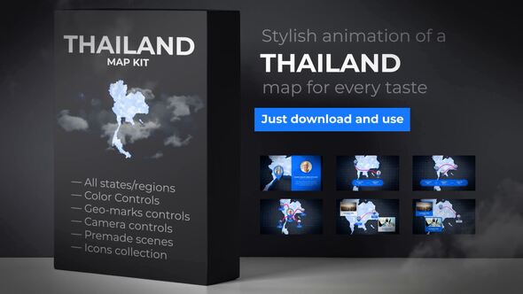 Videohive Thailand Animated Map - Kingdom of Thailand Map Kit Video Displays template preview