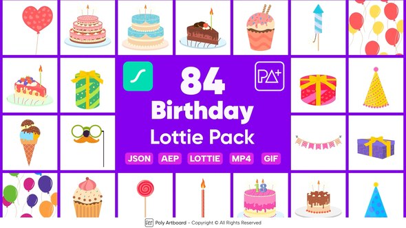 Videohive Birthday Kit Lottie Pack Elements template preview