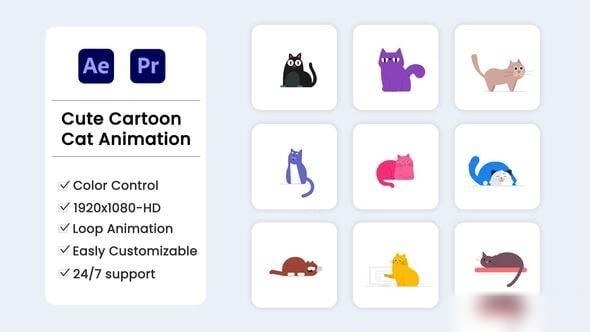 Videohive Cute Cat Illustration Elements template preview