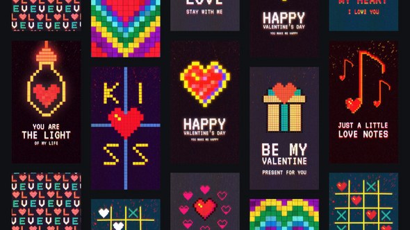 Valentines Day Pixel Stories Premiere Pro template preview