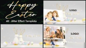 Videohive Happy Easter with golden theme photo bunny Easter template preview