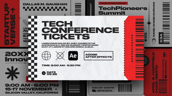 Videohive Animated Tech Conference Tickets For Ae Elements template preview