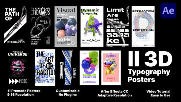 Videohive 3D Typography Posters Video Displays template preview