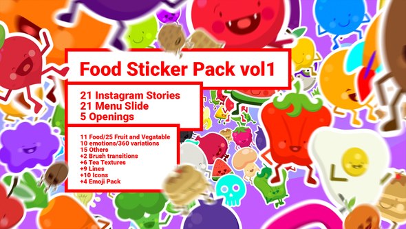 Food Sticker Pack/ Emoji/ Stories/ Restaurant/ Mask/ Snapchat/ App/ IGTV/ Tracking/ AE Face Tools Video Displays template preview