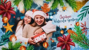 Videohive Christmas Watercolor Greeting Card Video Displays template preview
