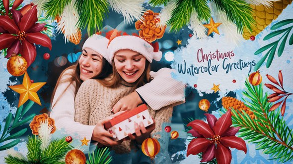 Videohive Christmas Watercolor Greeting Card Video Displays template preview