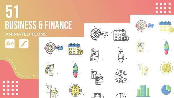 Videohive 51 Business & Finance animated icons pack | After Effects Template & Lottie Animation Elements template preview