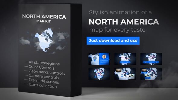 Videohive Map of North America with Countries - North America Map Kit Video Displays template preview