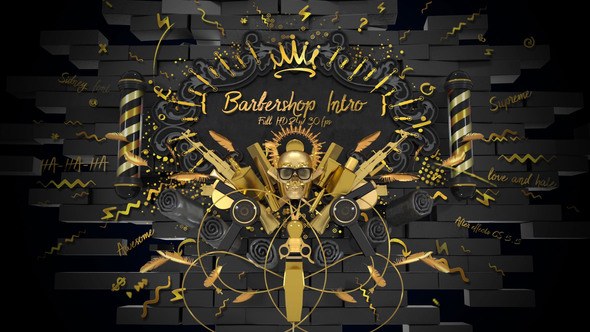 Videohive Barbershop Intro/ Hipster Haircut/ Man Style/ Beard/ Hair/ Moustache/ Gold Scull/ Black Luxury Salon Openers template preview