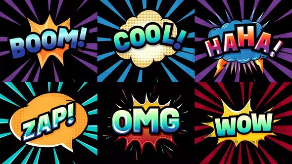 Videohive Cartoon Comic Word Overlays Elements template preview