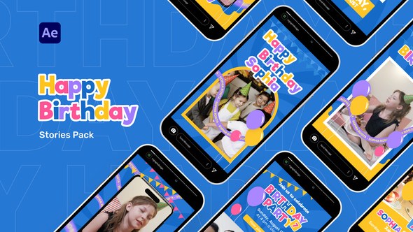 Videohive Happy Birthday Stories Pack Video Display After Effect Template Product Promo template preview