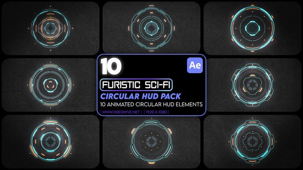 Videohive 10 Futuristic Sci-fi Circular HUD Pack Infographics template preview