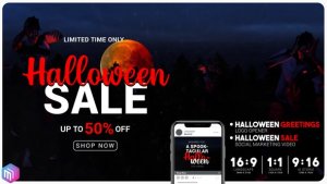 Halloween sale greetings. Instagram and YouTube marketing. Video Displays template preview
