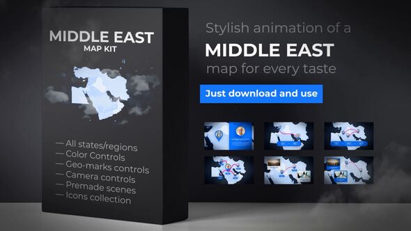 Videohive Map of Middle East with Countries - Middle East Map Kit Video Displays template preview