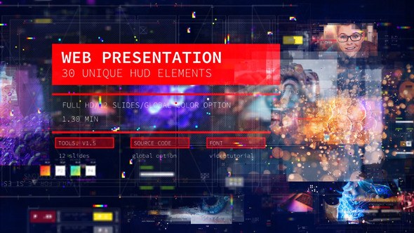 Web Presentation/ HUD Modern Slideshow/ 3D Sci-Fi Glitch Intro/ Digital Parallax/ Hightech Interface Video Displays template preview