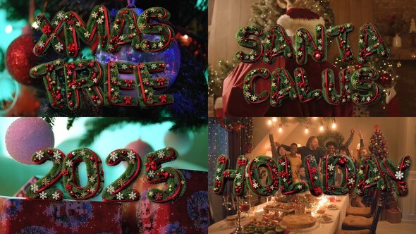 Videohive Christmas 3D Fir Tree Typography Letters Pack Elements template preview