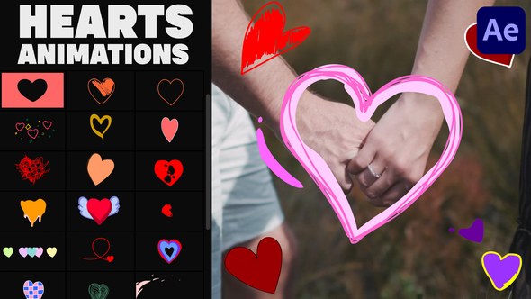 Videohive Cartoon Hearts Stickers for After Effects Elements template preview