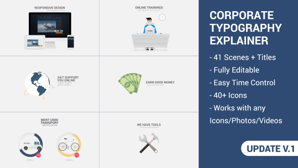Corporate Typography Explainer Video Displays template preview