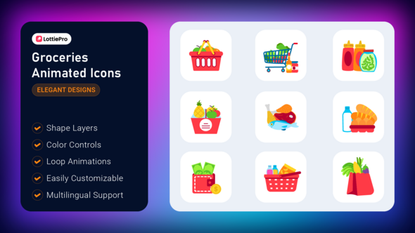Videohive Groceries Animated Icons Elements template preview