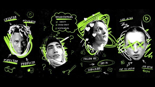 Videohive Scribble Head Collage Stories Openers template preview