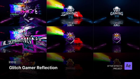 Videohive Intro/Opening - Glitch Gamer Reflection Logo Reveal After Effects Project Files Logo Stings template preview