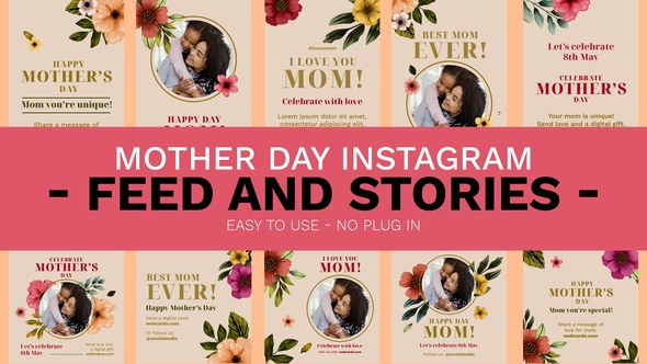 Videohive Mother Day Feed and Stories Instagram Openers template preview